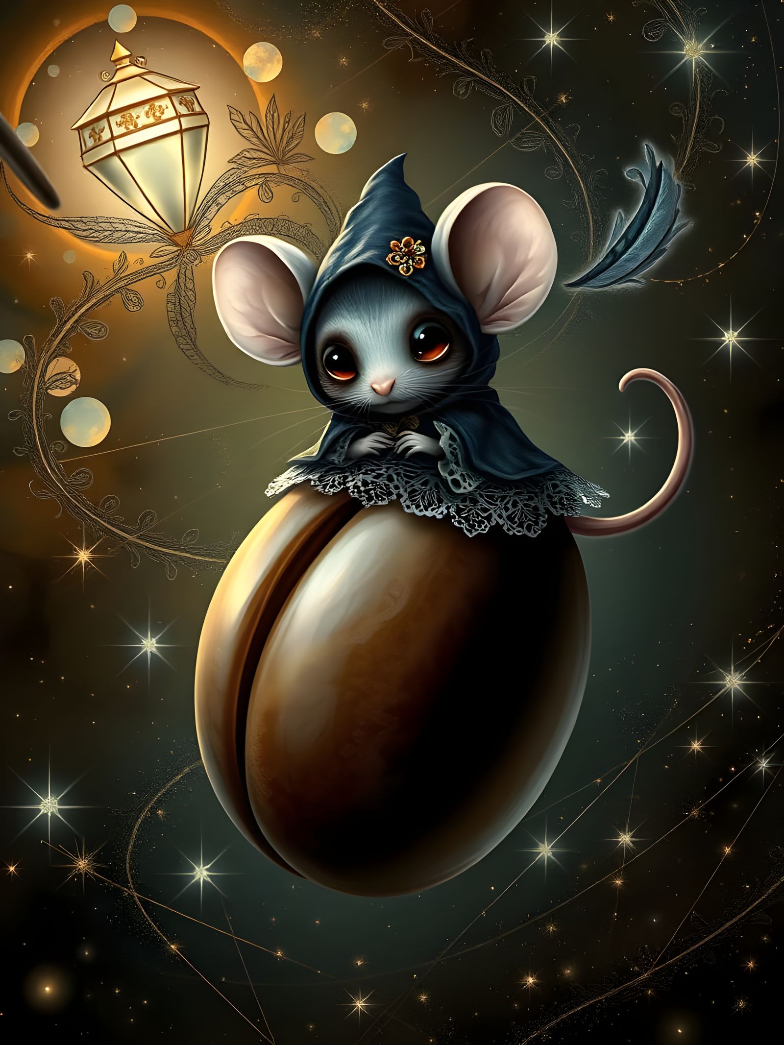 Whimsigoth Mouse in Cosmic Coffee Dreamscape