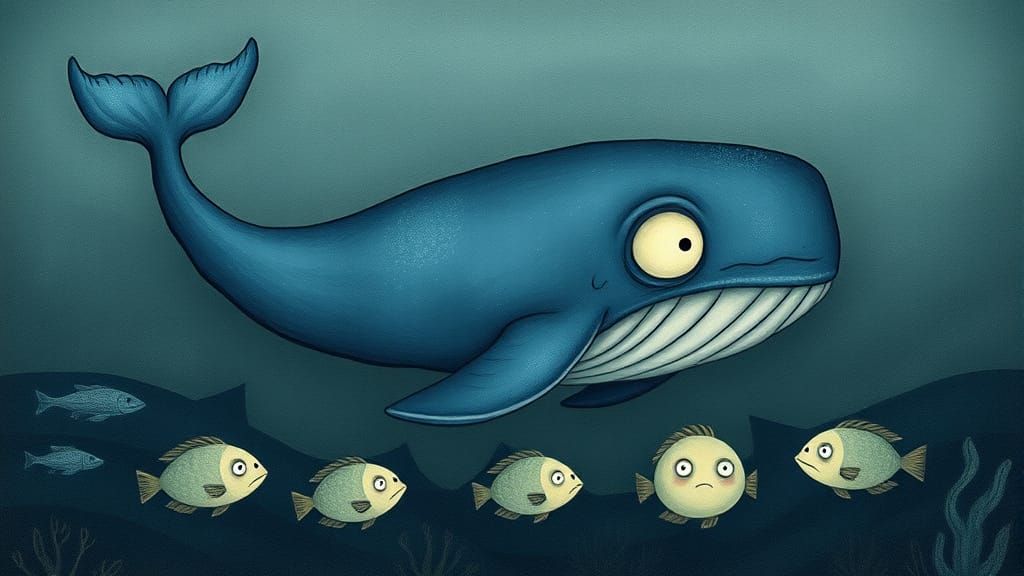 Sad Blue Whale in Edward Gorey Style