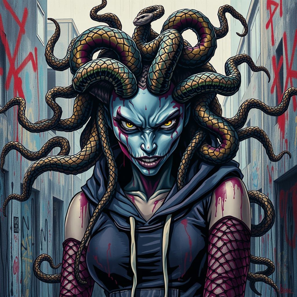 Medusa with Snakes in Urban Graffiti Style
