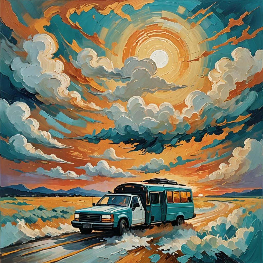 Teal'c, Anu, Ra Drive into Sunset: Neo-Expressionism