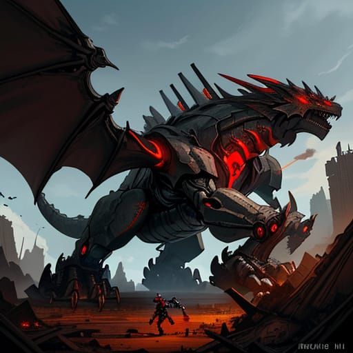 Cyberpunk Metal Dragon Dominates Ruined Wasteland