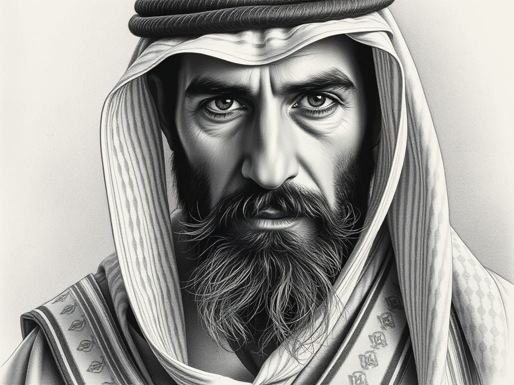 Intricately Detailed Arab Man in Traditional Attire, Pencil...