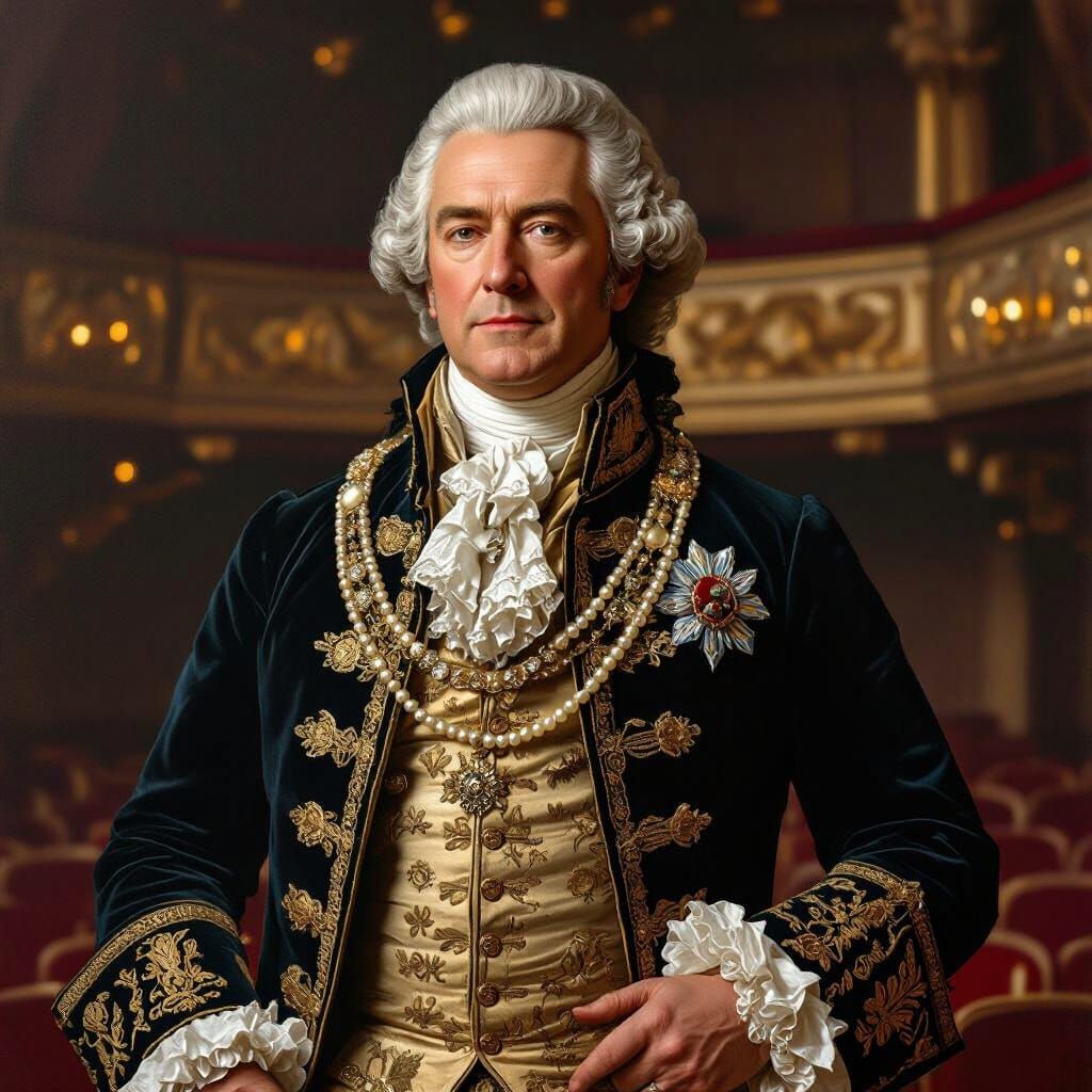King George III in Grand Theatre: Historical Oil Painting