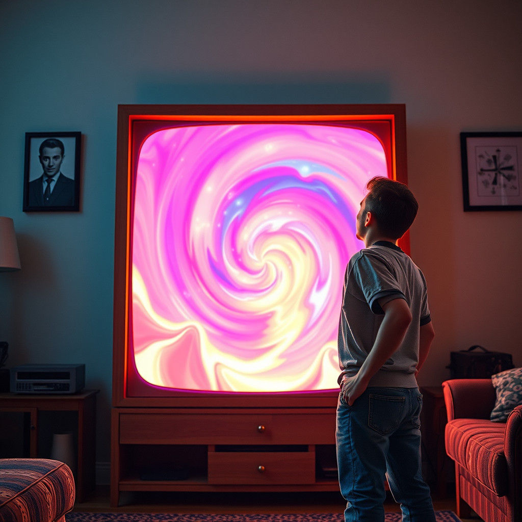 Man Stares at Psychedelic TV Portal