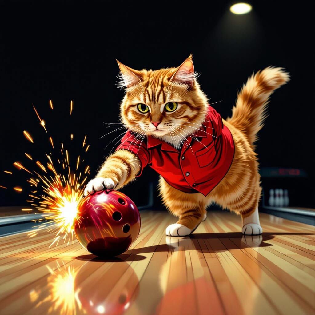 Ginger Cat Bowls Ticking Bomb in Comic Style