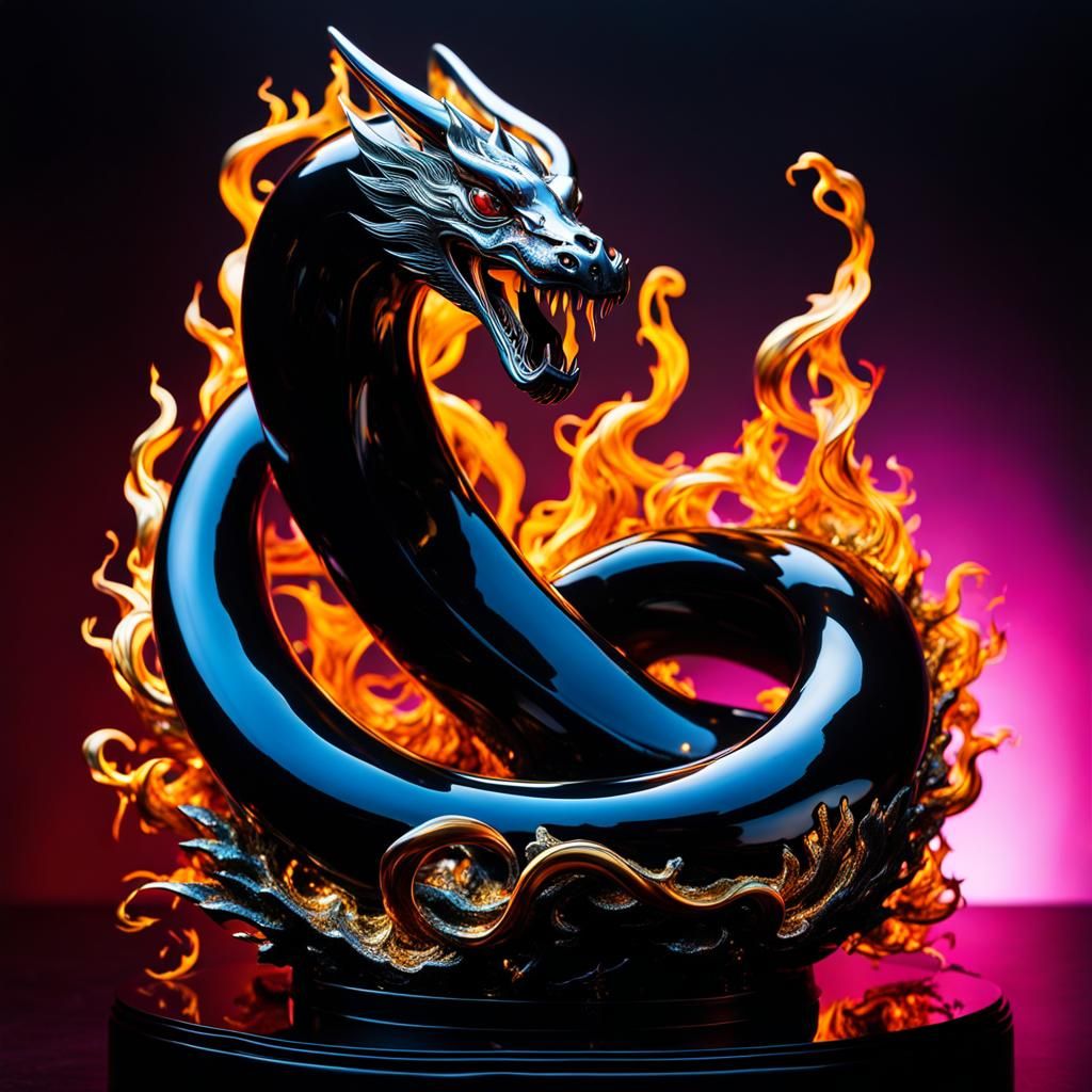 Fiery Serpentine Dragon Sculpture in Splash Art Style