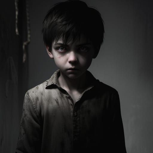 Boy in Dimly Lit Room Holding Broken Toy