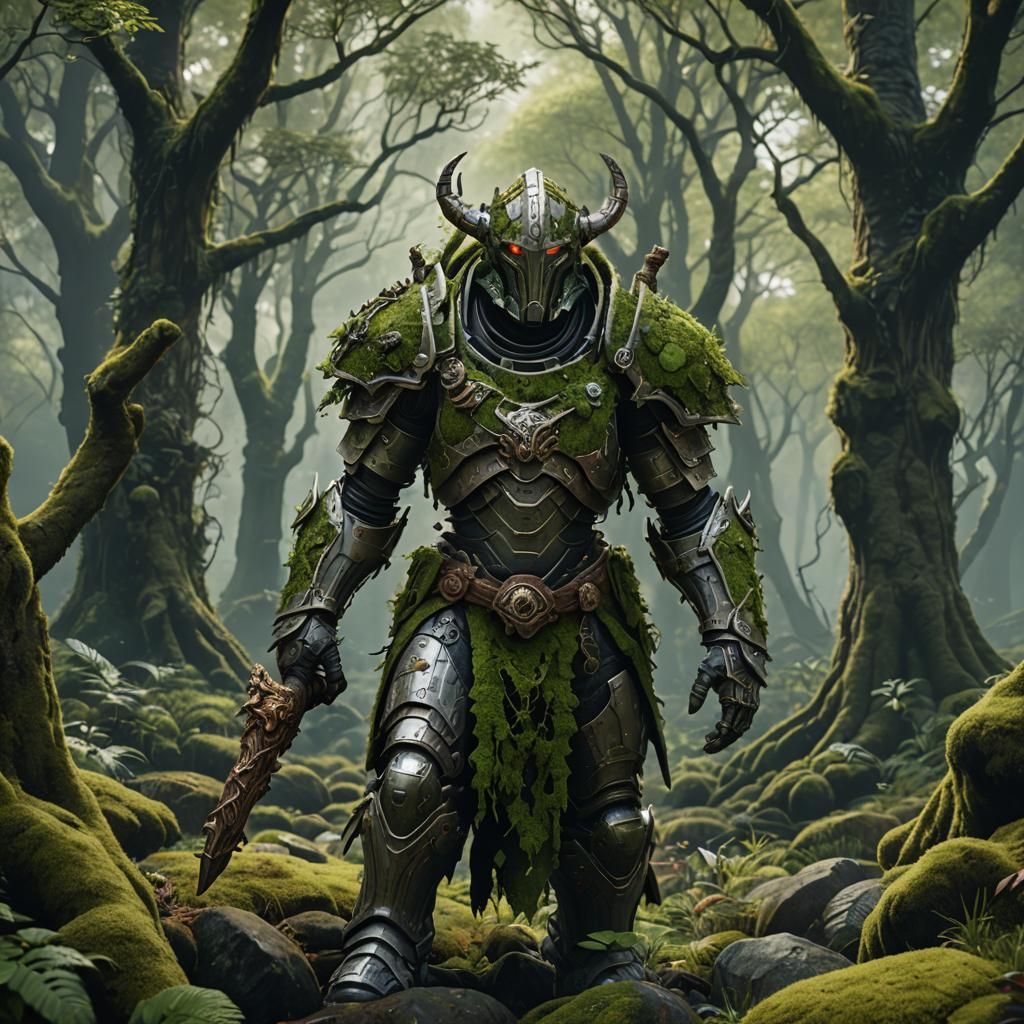 Moss-Covered Warforged Druid in Detailed Matte Painting
