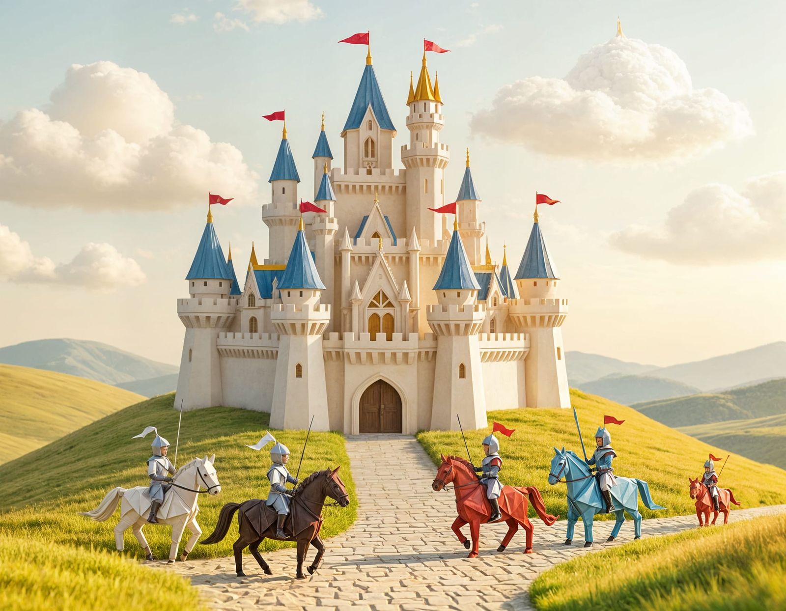 Origami Castle with Knights on Horseback