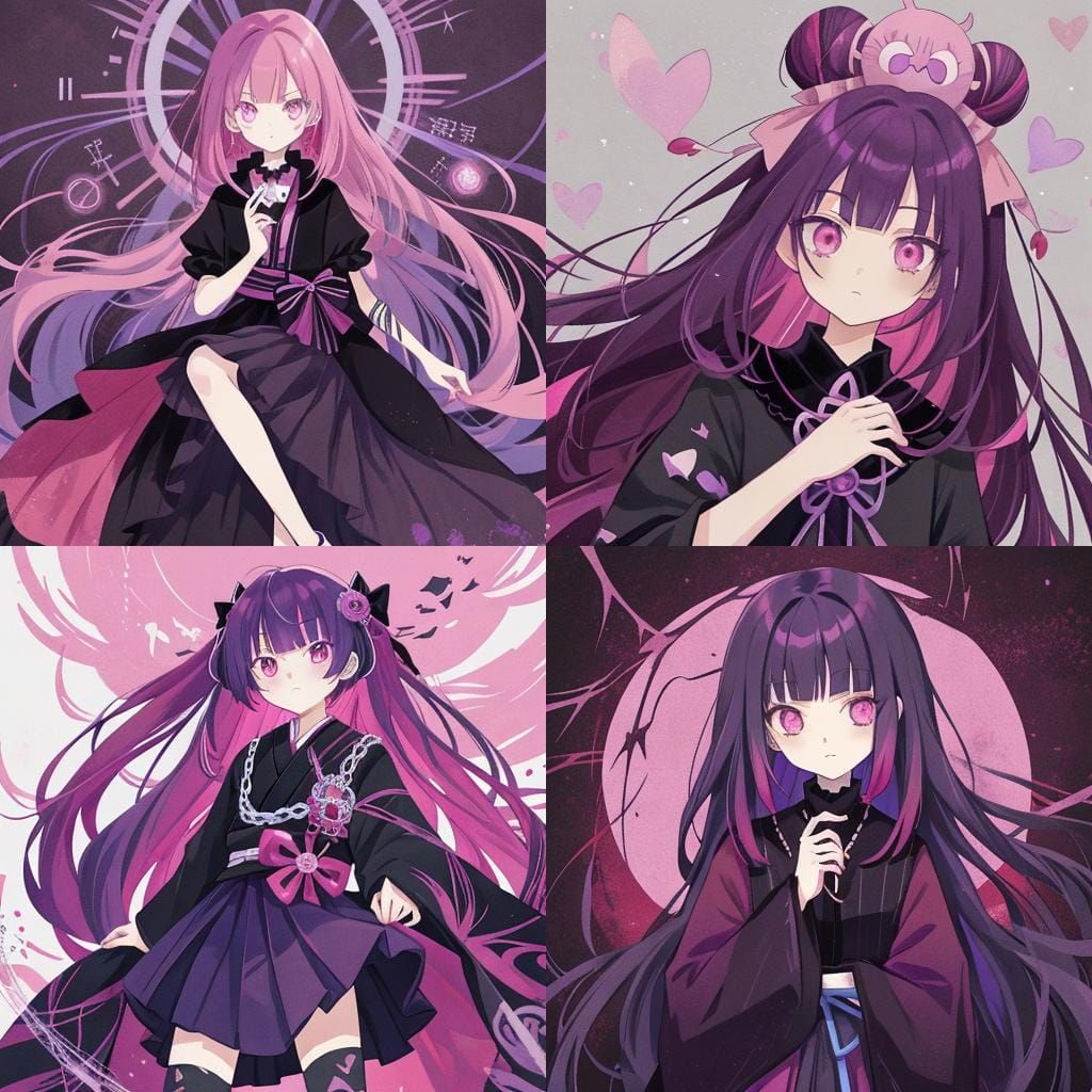 Goth Anime Girl with Purple and Red Accents