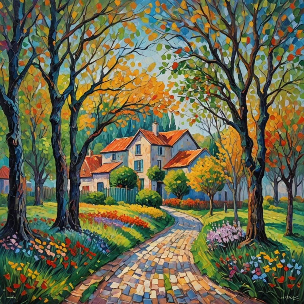 Colorful Places: A Neo-Impressionist Oil Painting