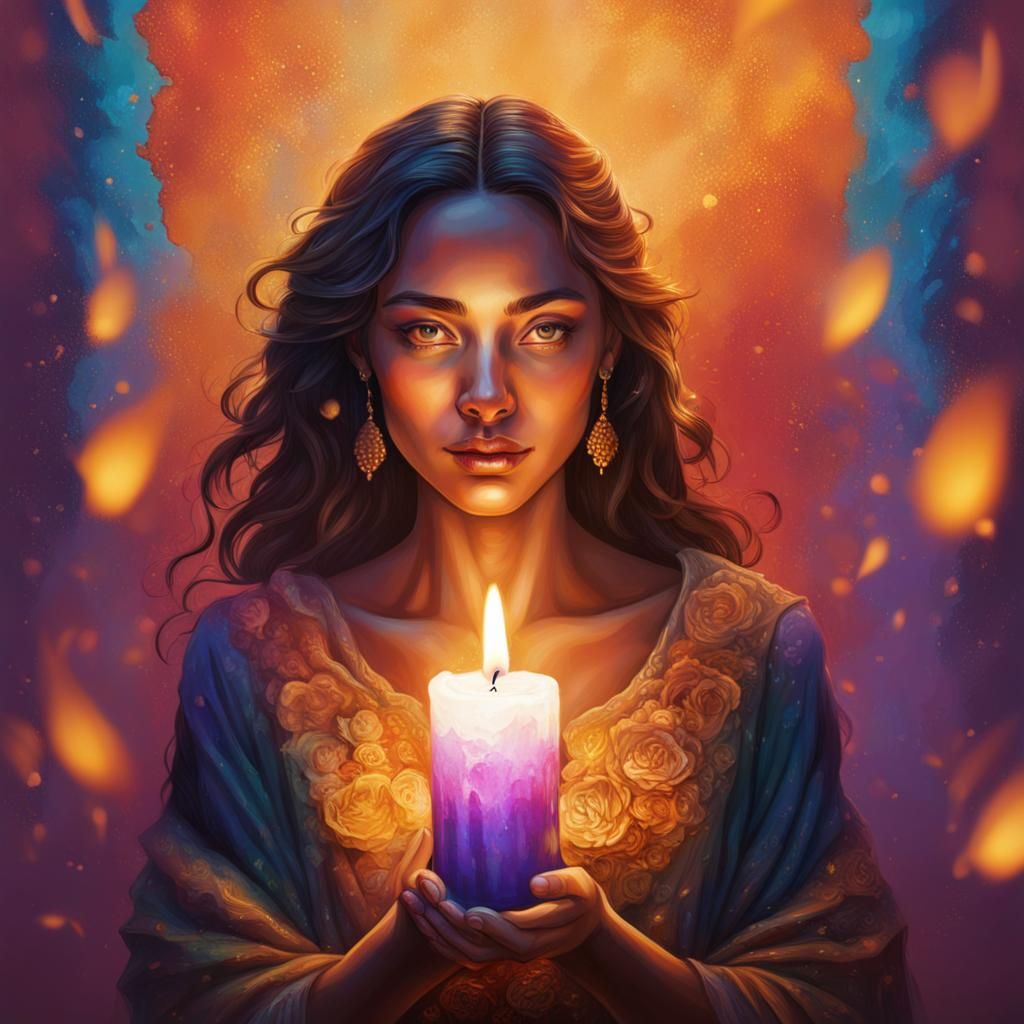 Woman Holding Candle in Splash Art Style