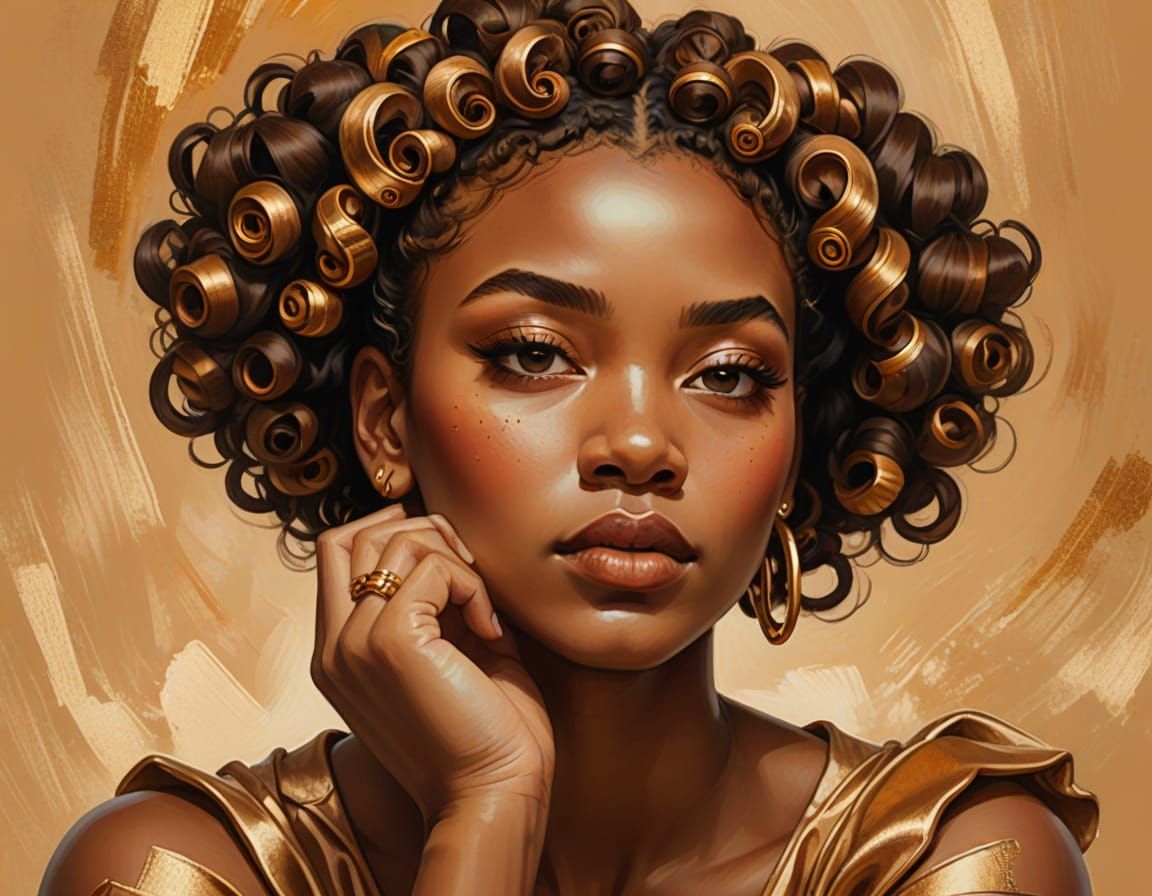 Portrait of Woman with Bantu Knots: Digital Art