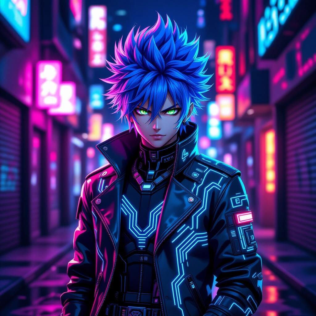 Anime Cyberpunk Character in Neon City Alleyway