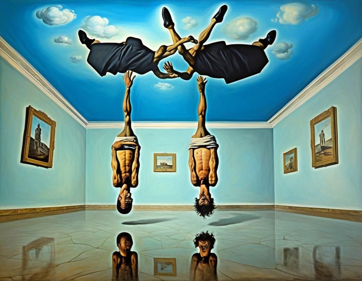 Surreal Men in Room, Salvador Dali Style