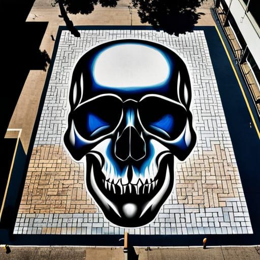 Rainbow Skull Chalk Art on Pavement