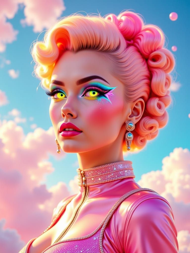 Retro-Futuristic Woman with Kaleidoscopic Eyes in Cyberpunk ...