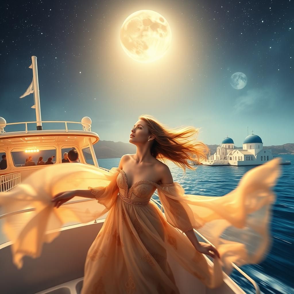 Aegean Dream: Woman's Voyage Under Starry Skies