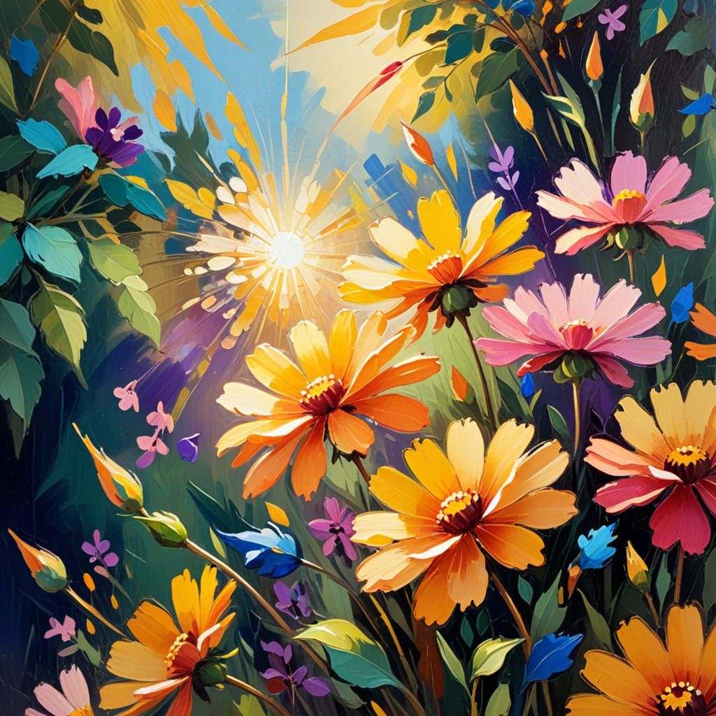 Fauvist Flowers Blooming in Golden Light