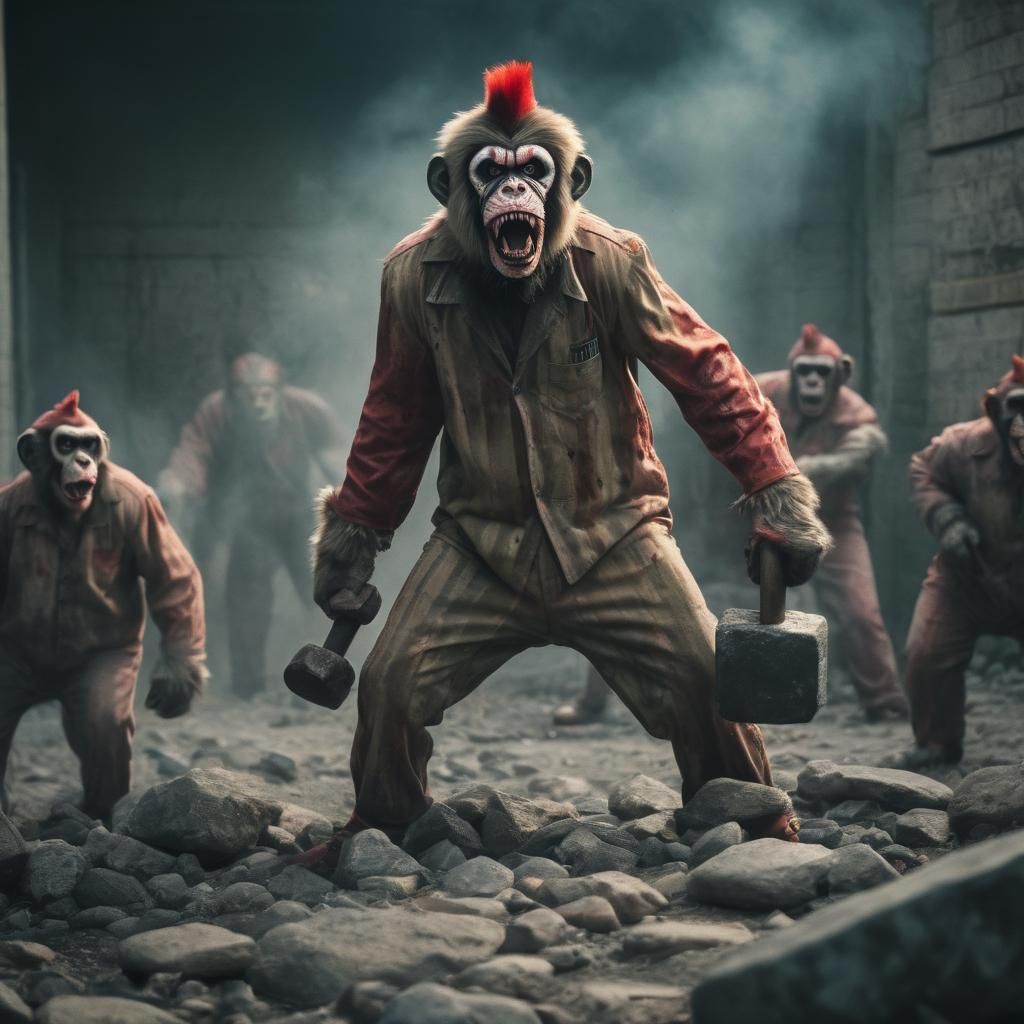 Zombie Monkey Clowns on Chain Gang: Cinematic Still