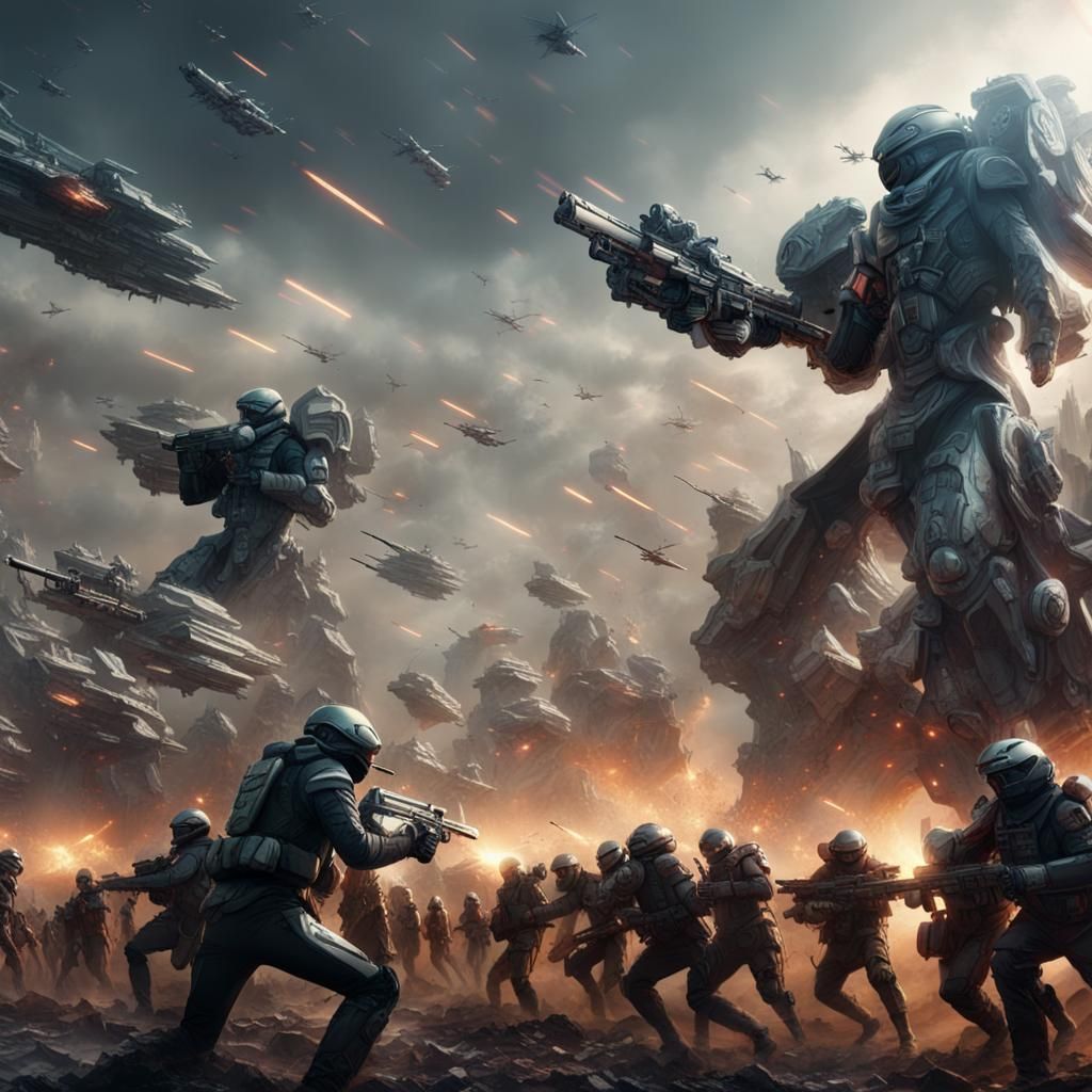 Futuristic Soldier Battle: Epic Digital Matte Painting