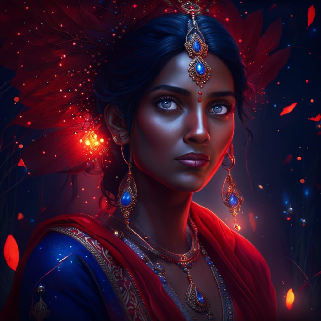 Indian Princess with Fireflies: Fantasy Concept Art