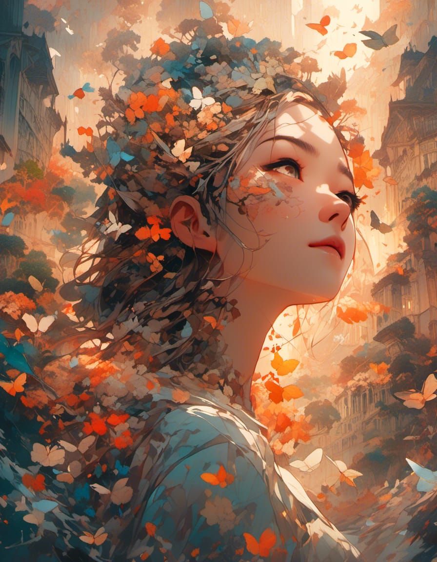 Warm Impressionistic Double-Exposure Image in 8K