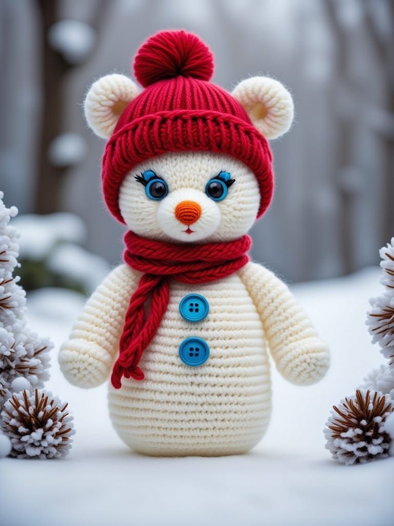 Cozy Yarn Snowman Plushie in Winter Wonderland