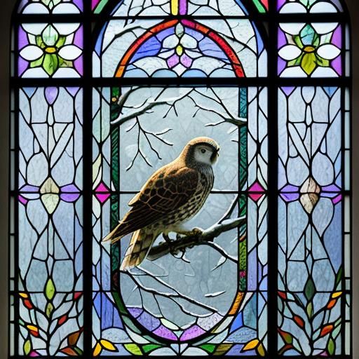 Stained Glass Window - Hawk on a branch