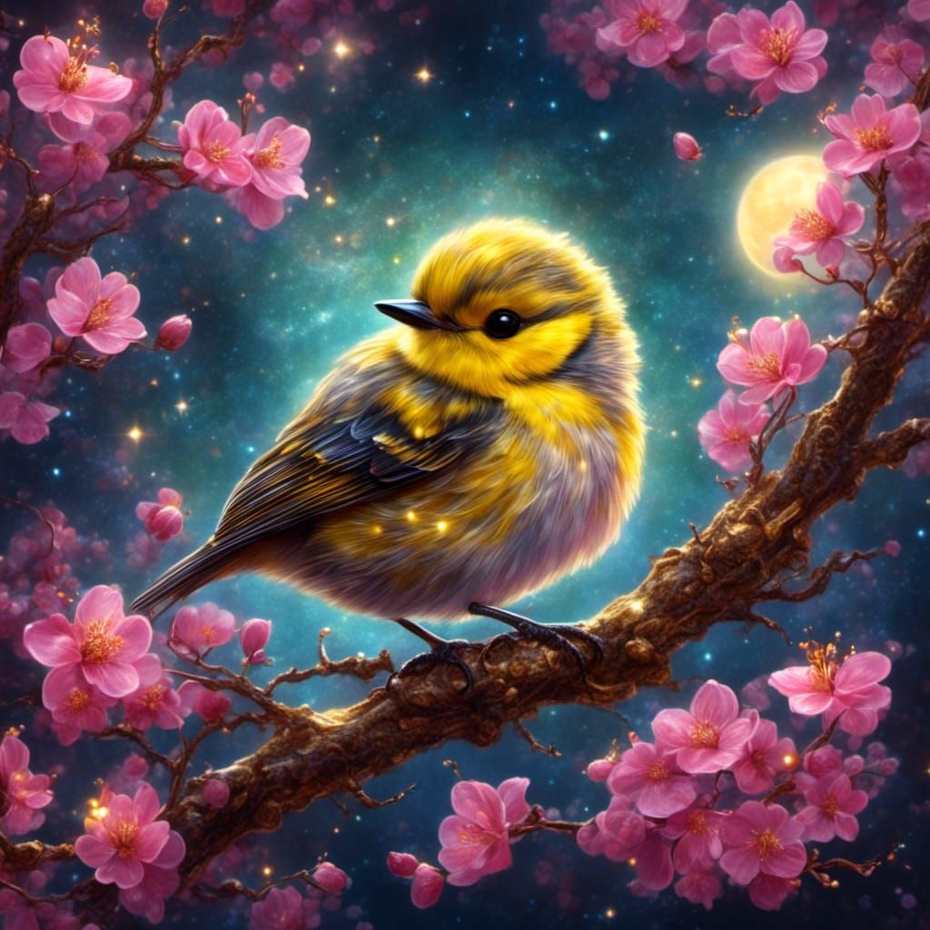 Chibi Golden Warbler in Dreamy Style