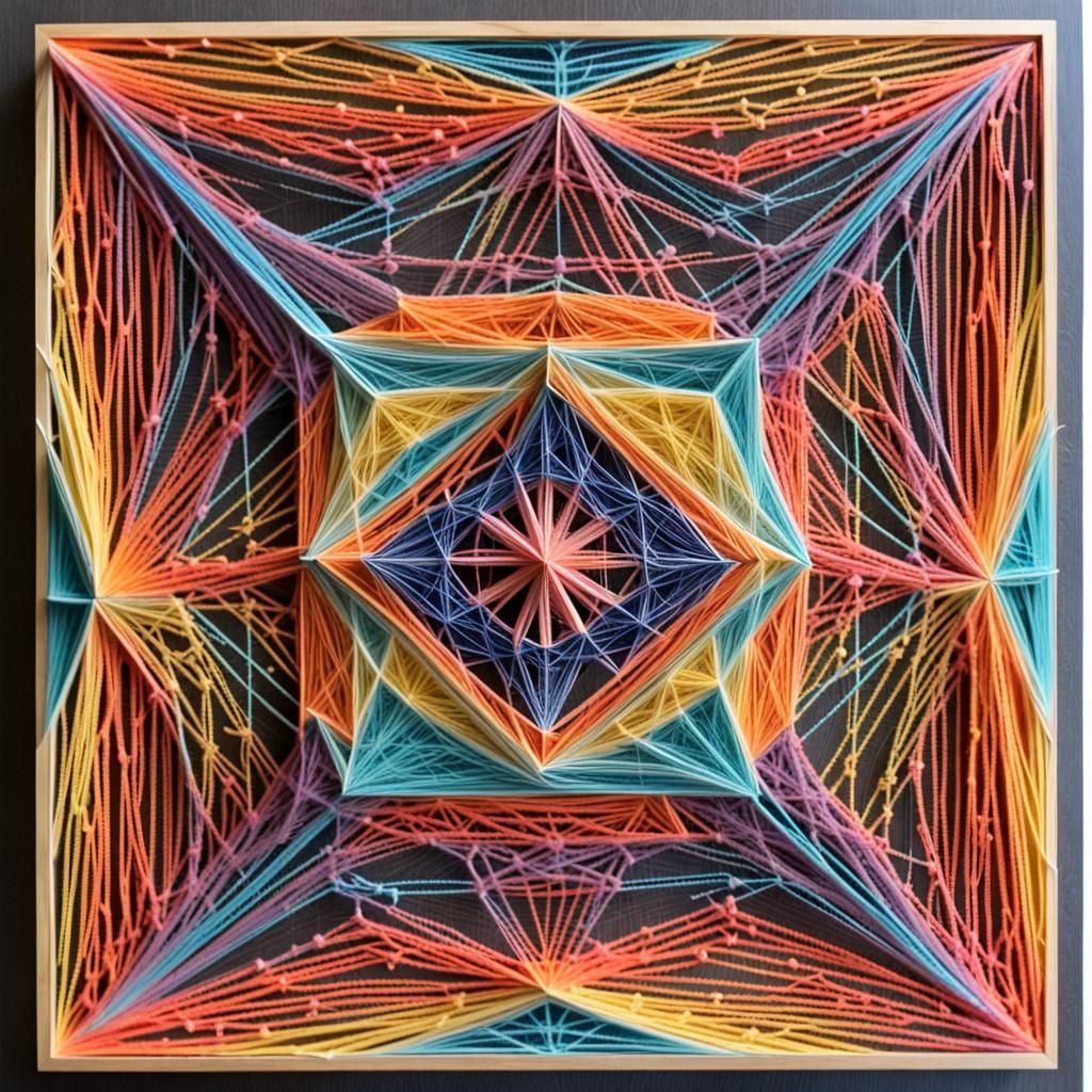 Colorful Geometric String Art in 1970s Style