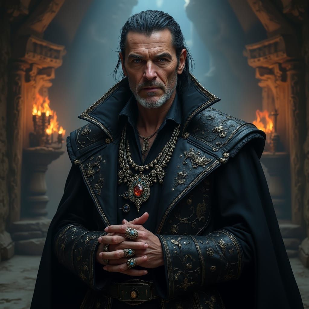 Mysterious Figure in Ornate Black Leather Armor