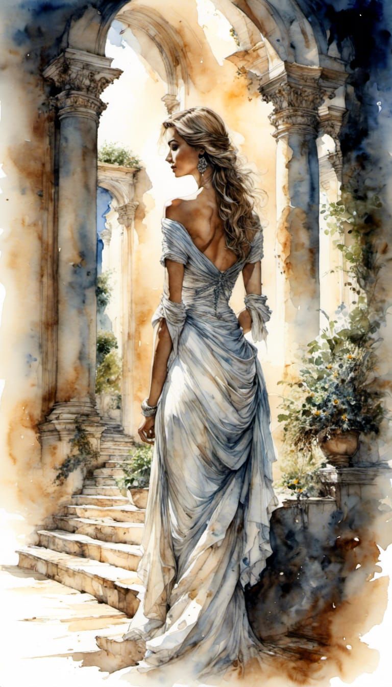 Alabaster Woman Sculpture in Atmospheric Light