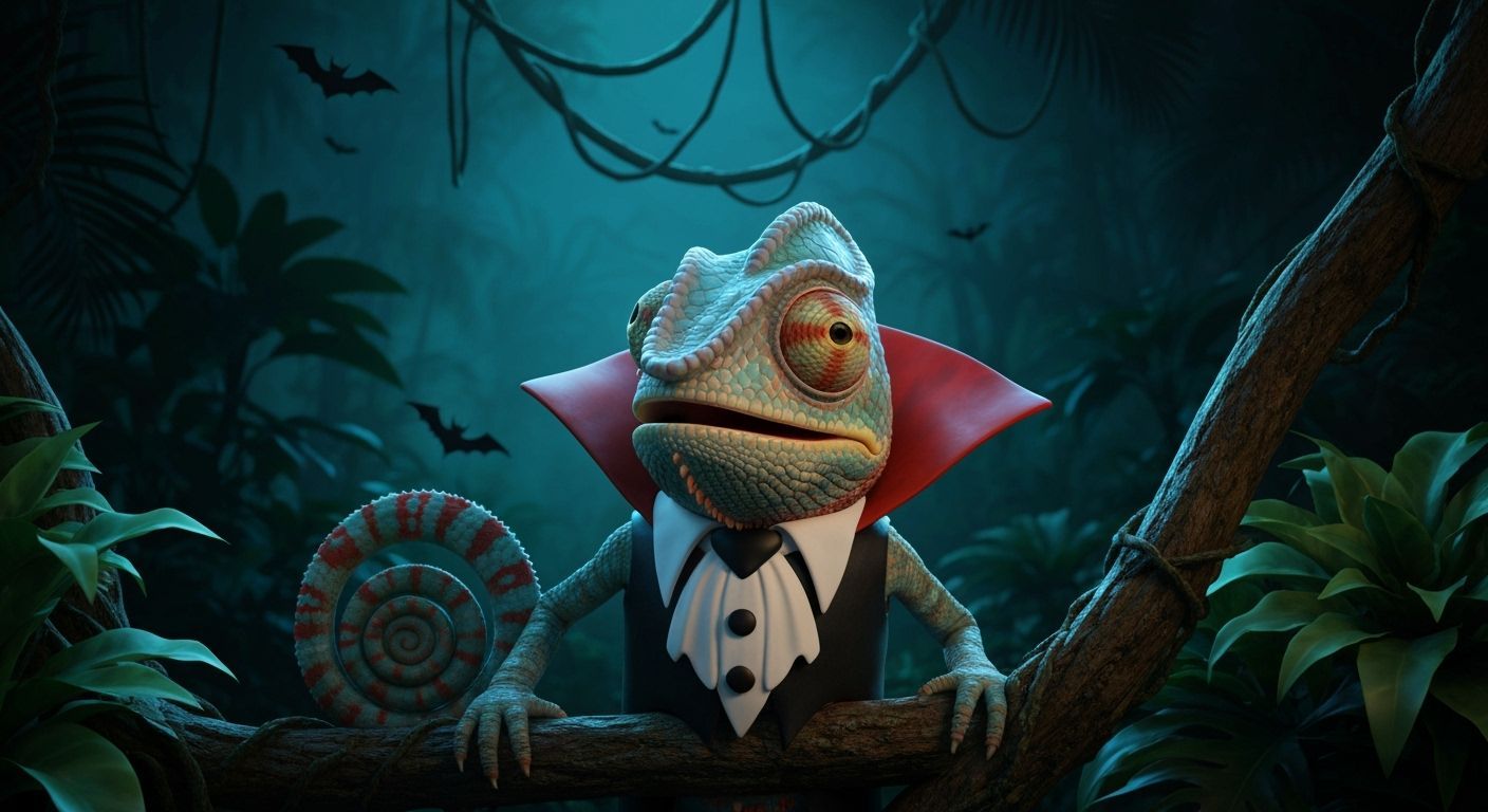 Chameleon in Dracula Costume for Halloween Fun