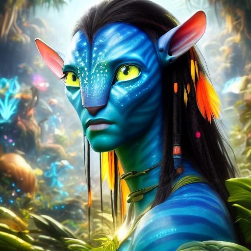 Detailed Na'vi Woman Portrait in Jungle Setting