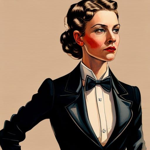 confident woman in tuxedo