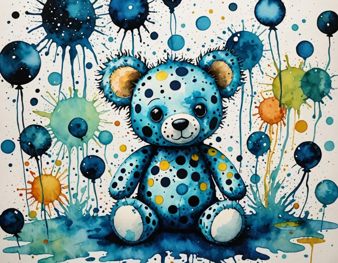 Surreal Bioluminescent Stuffed Animal in Watercolor