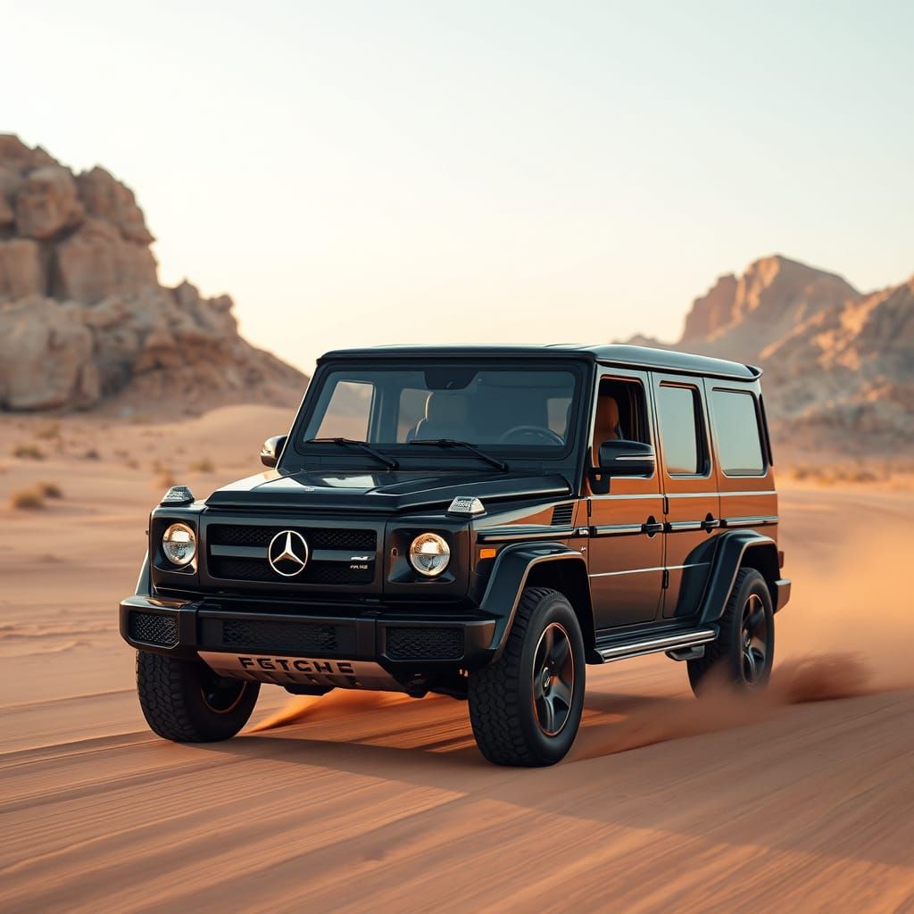 Black G-Wagon Driving Through the Desert