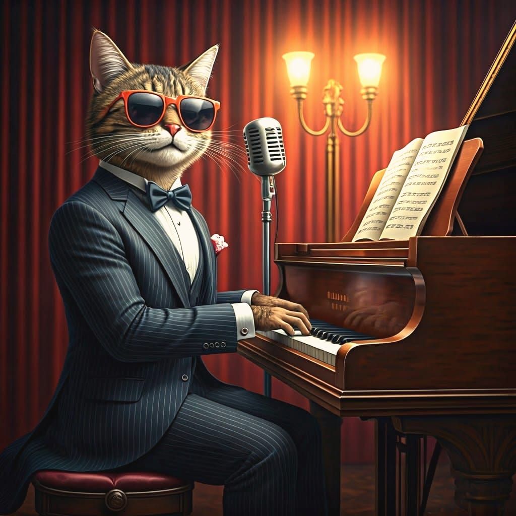 Feline Jazz Maestro Performs in 1920s Club