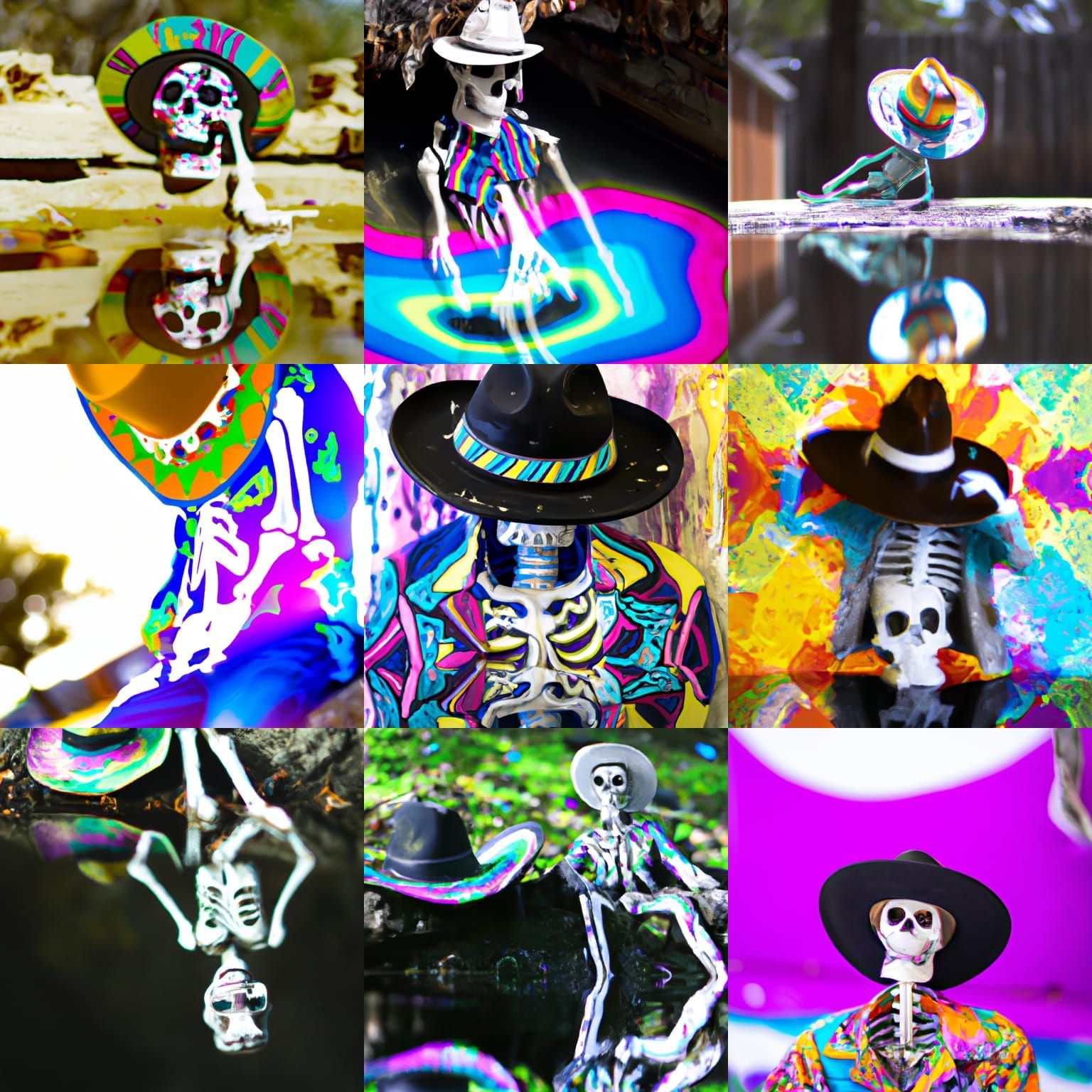 Psychedelic Rave Skeleton Cowboy in Graffiti Art
