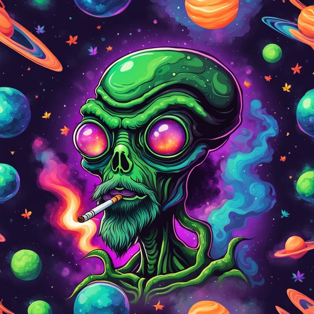 Colorful Galaxy with Smoking Alien