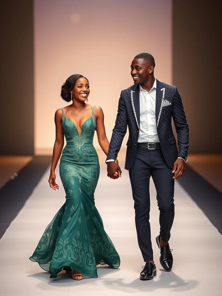 Elegant Couples Stroll Down Runway in Professional Photo