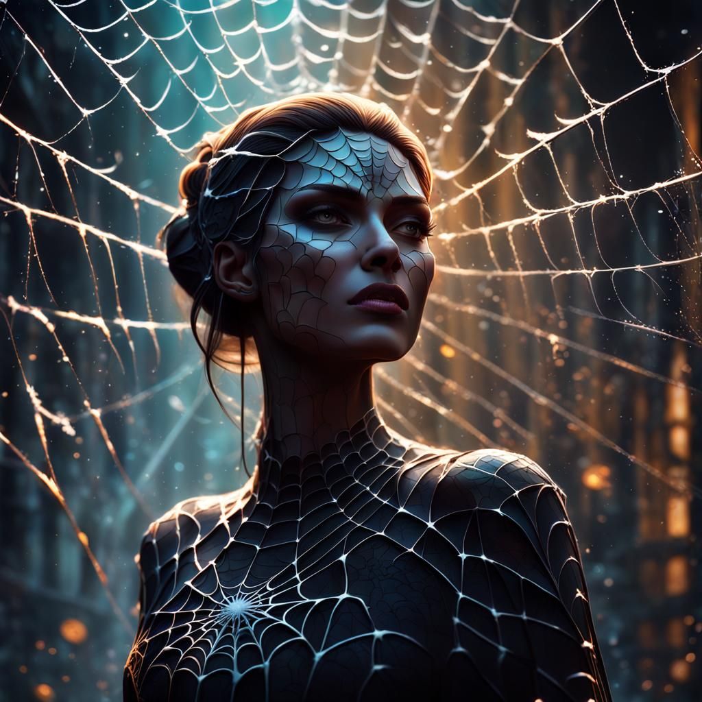 Woman in Spiderwebs: Detailed Fantasy Concept Art