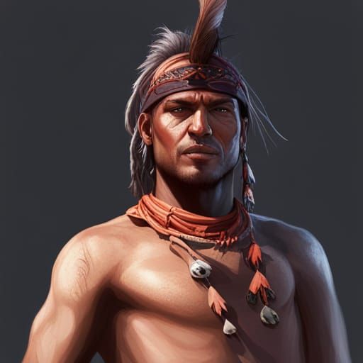 Indigenous Australian Warrior Portrait in Hyperdetailed Styl...