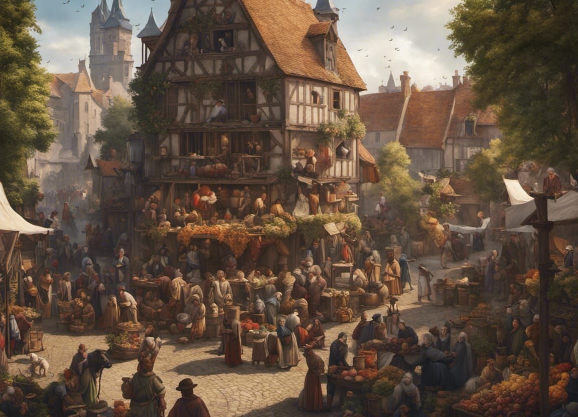 Medieval Farmers Market in Dark Fantasy Style
