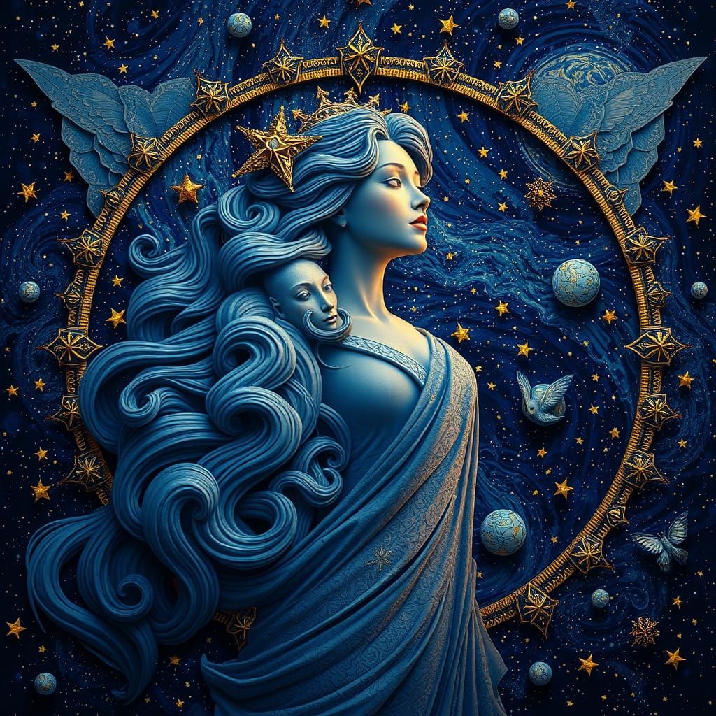 Surreal Celestial Woman in Starry Night Style