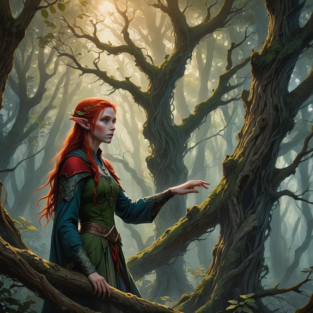 Elf Girl in Enchanted Forest Concept Art