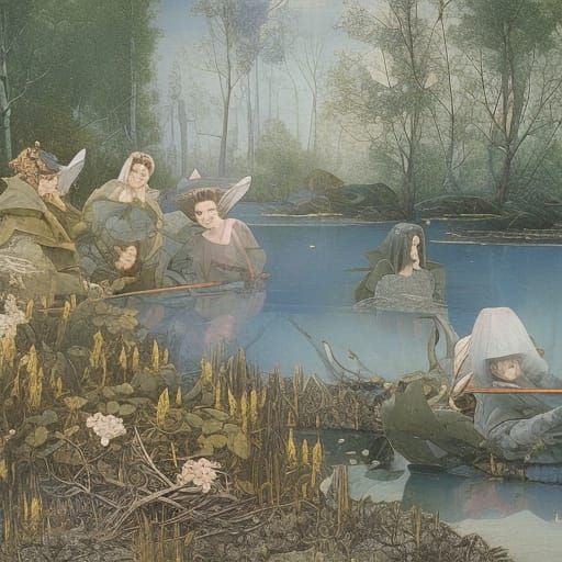 Girls Mocking Vampire by Lake in Fairycore Style