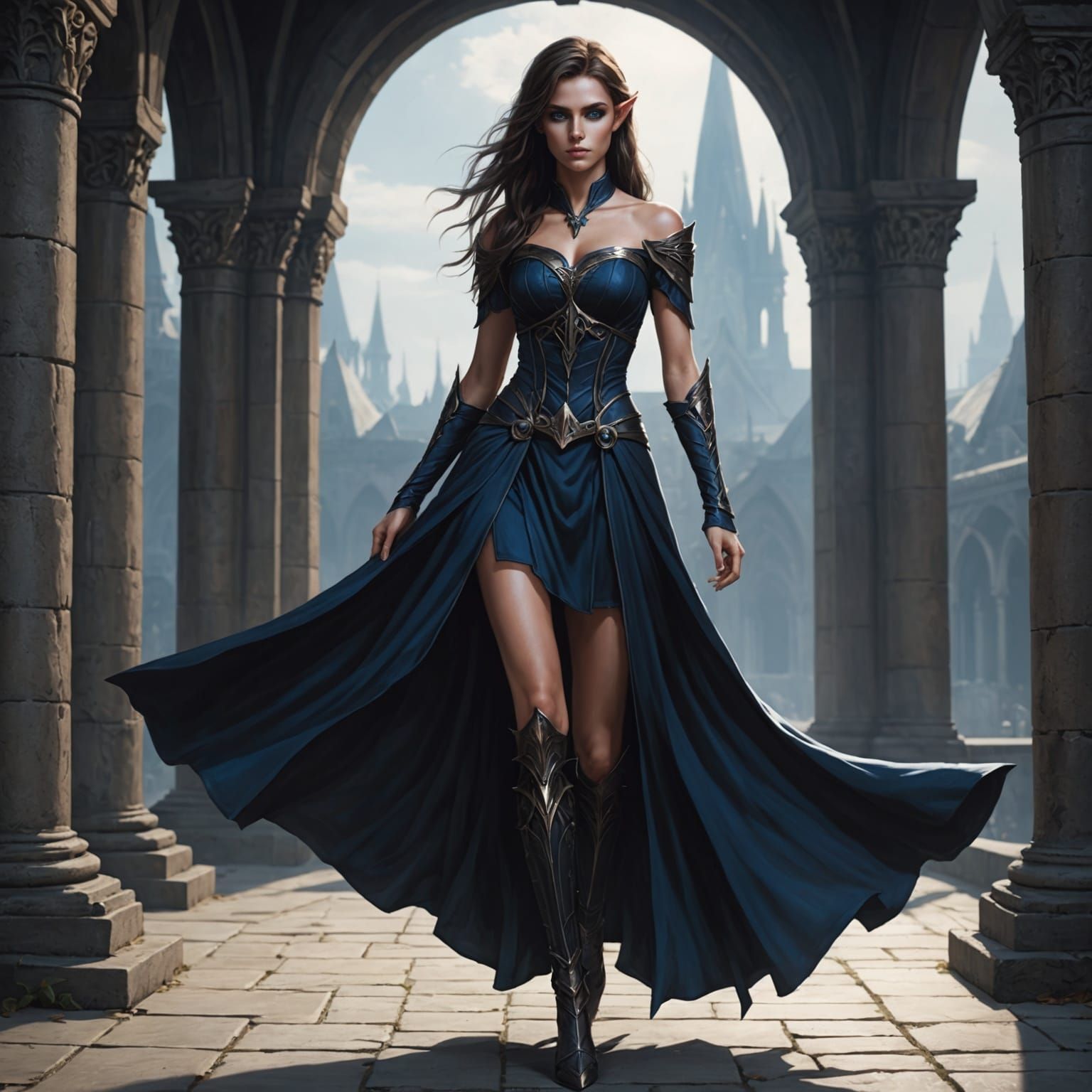 Beautiful Dark Elf Female in Simple Black Dress