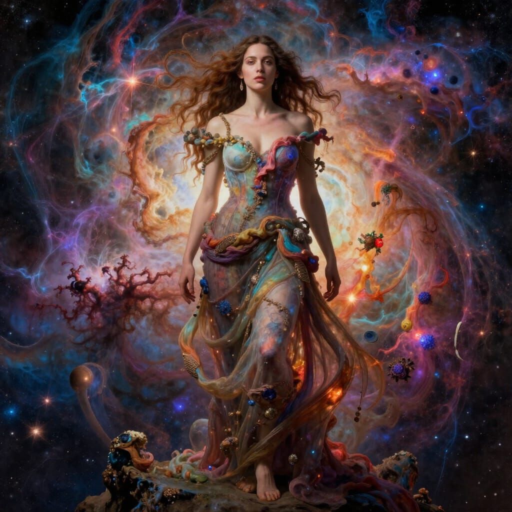 Beautiful Woman in Cosmic Universe Digital Matte Painting